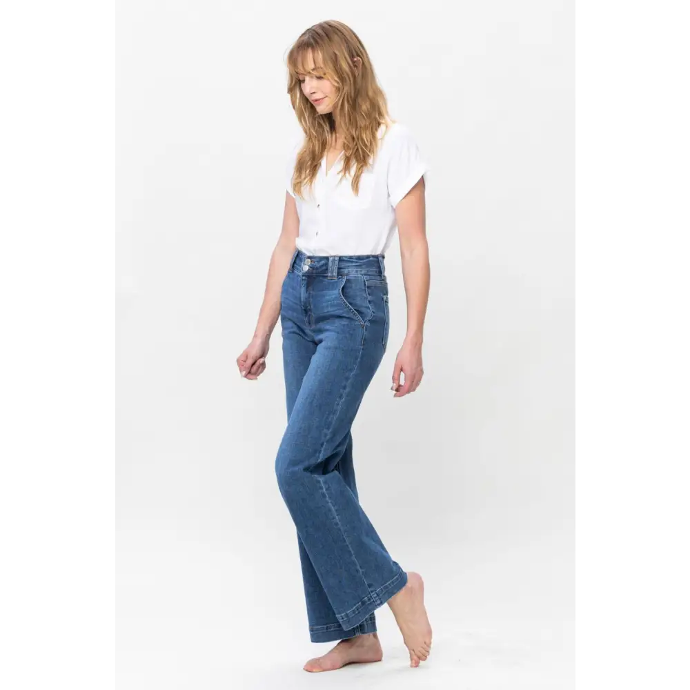 Chic judy blue double button wide leg jeans for luxury fashion for women $61.99 introducing the high rise double button