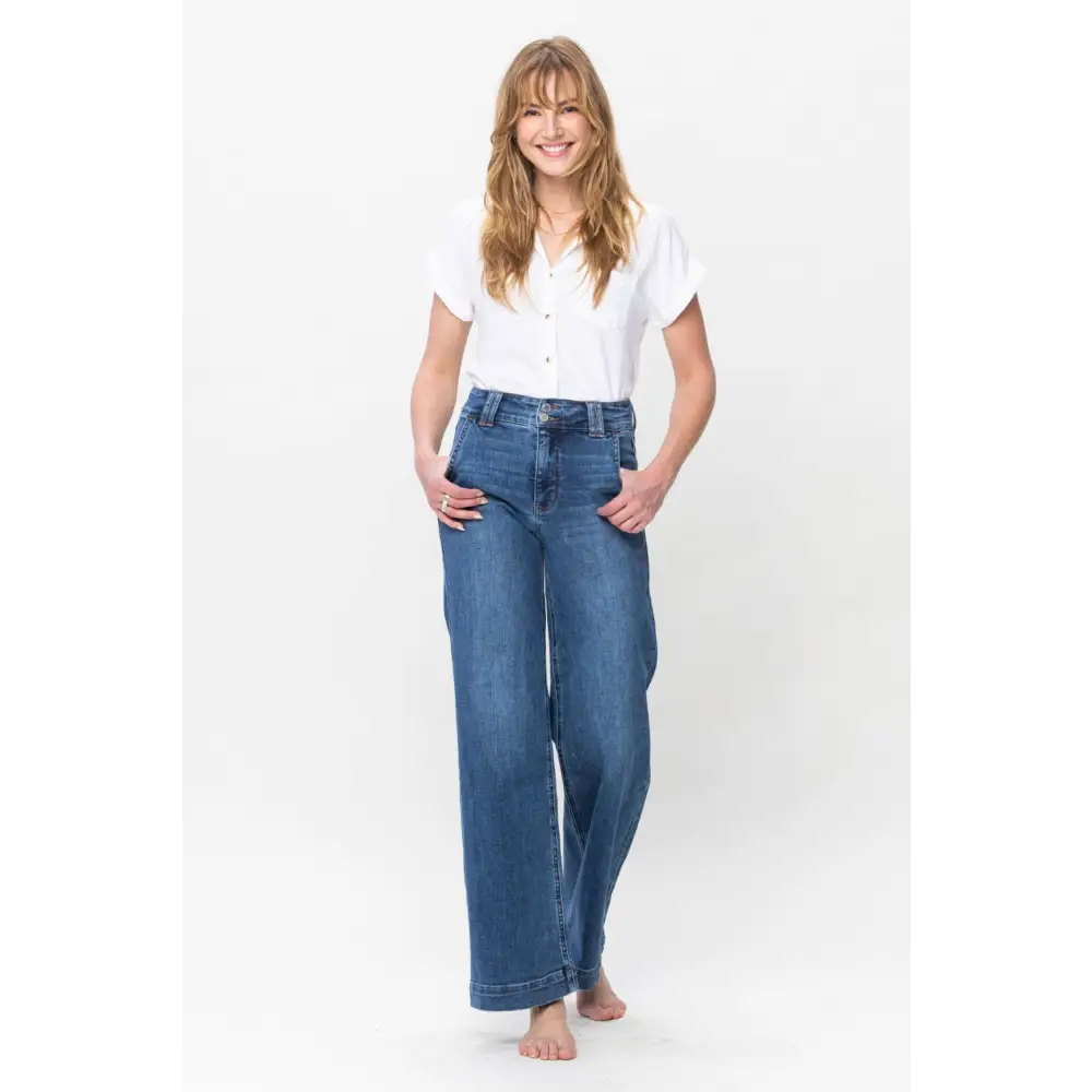 Chic judy blue double button wide leg jeans for luxury fashion for women $61.99 introducing the high rise double button