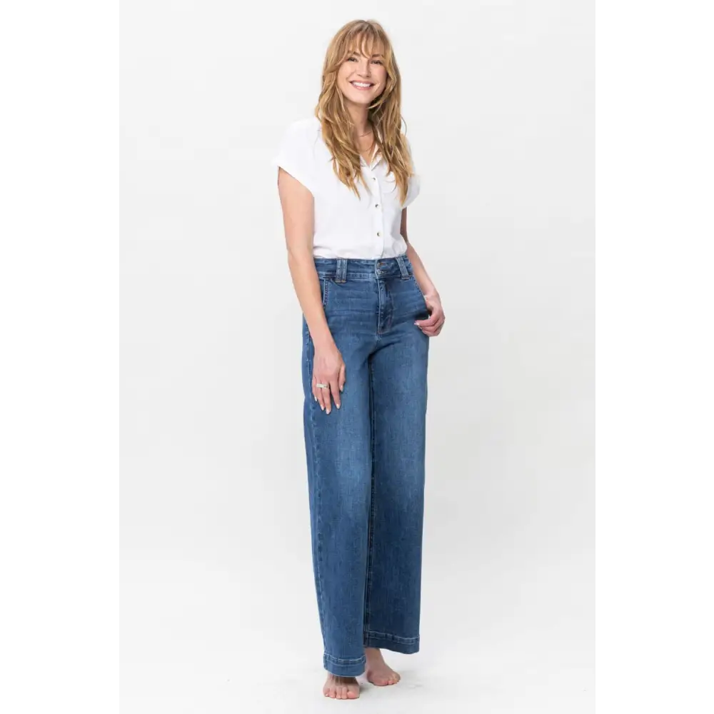 Chic judy blue double button wide leg jeans for luxury fashion for women $61.99 introducing the high rise double button