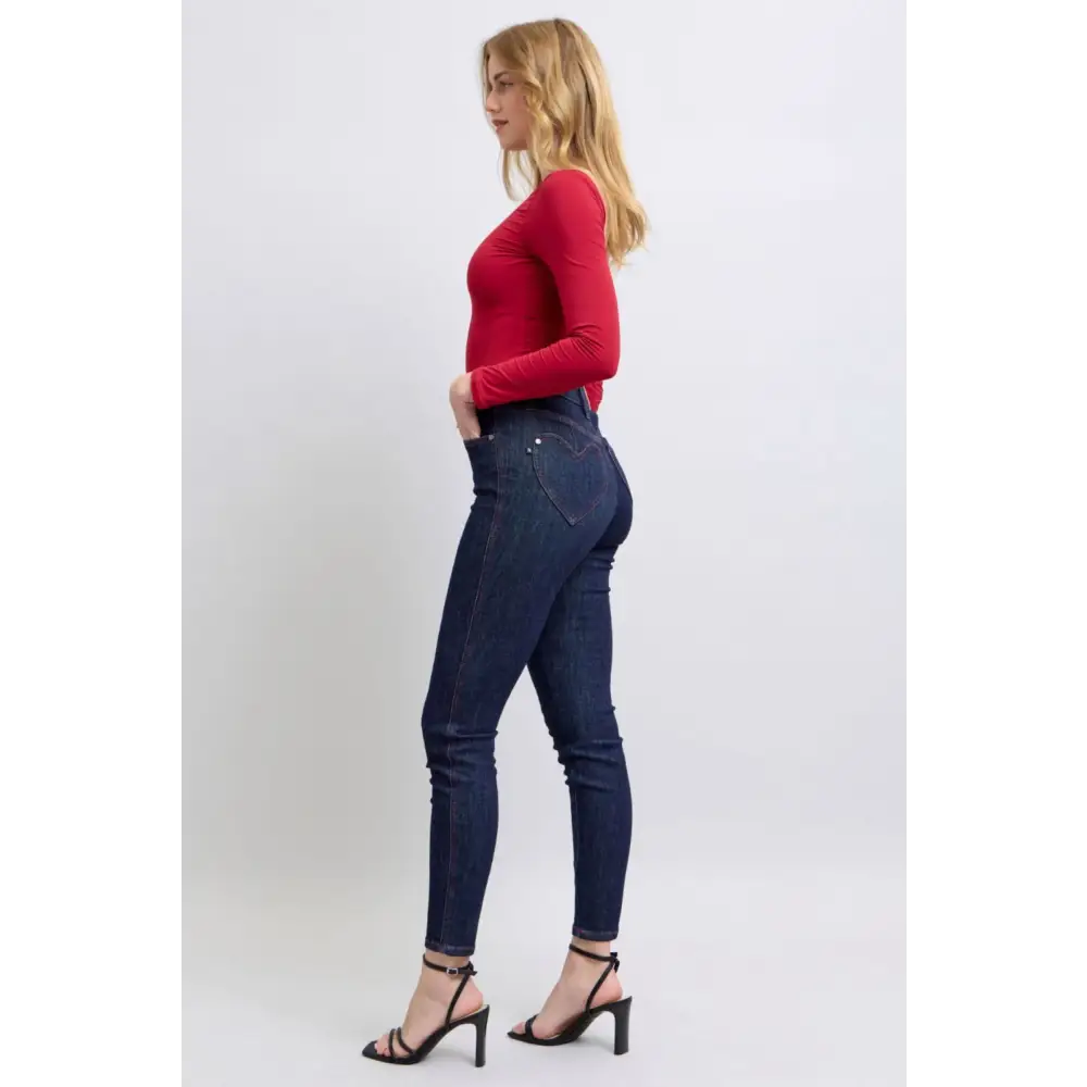 Discover judy blue luxury fashion for women with chic heart shaped jeans $52.99 high rise heart-shaped back pockets