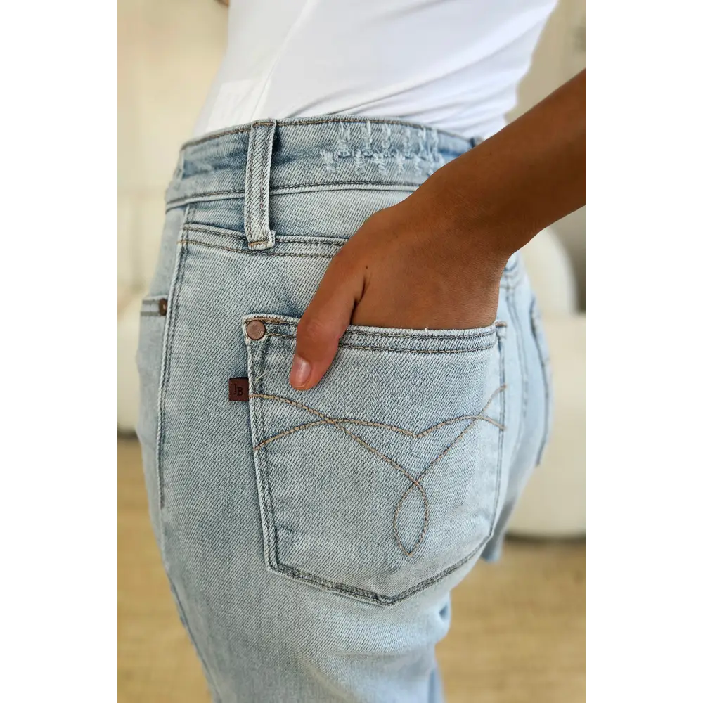 Elevate your wardrobe with judy blue high waist distressed straight jeans $55.99 elevate your wardrobe with these high