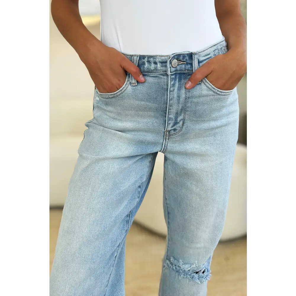 Elevate your wardrobe with judy blue high waist distressed straight jeans $55.99 elevate your wardrobe with these high