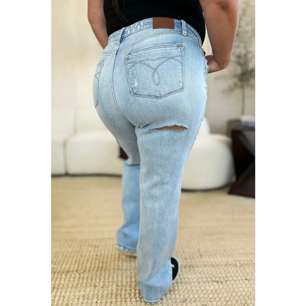 Elevate your wardrobe with judy blue high waist distressed straight jeans $55.99 elevate your wardrobe with these high