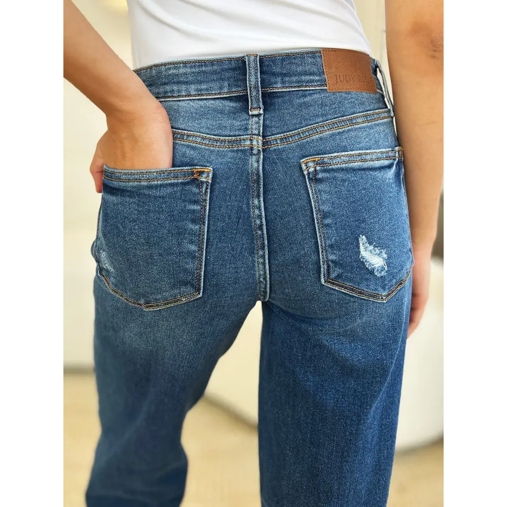 Chic judy blue distressed raw hem jeans in luxury fashion for women $46.99 these mid rise distressed raw hem jeans