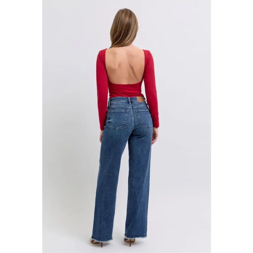 Elevate your look with judy blue luxury fashion for women jeans $57.99 raw hem mid-rise jeans are a quintessential