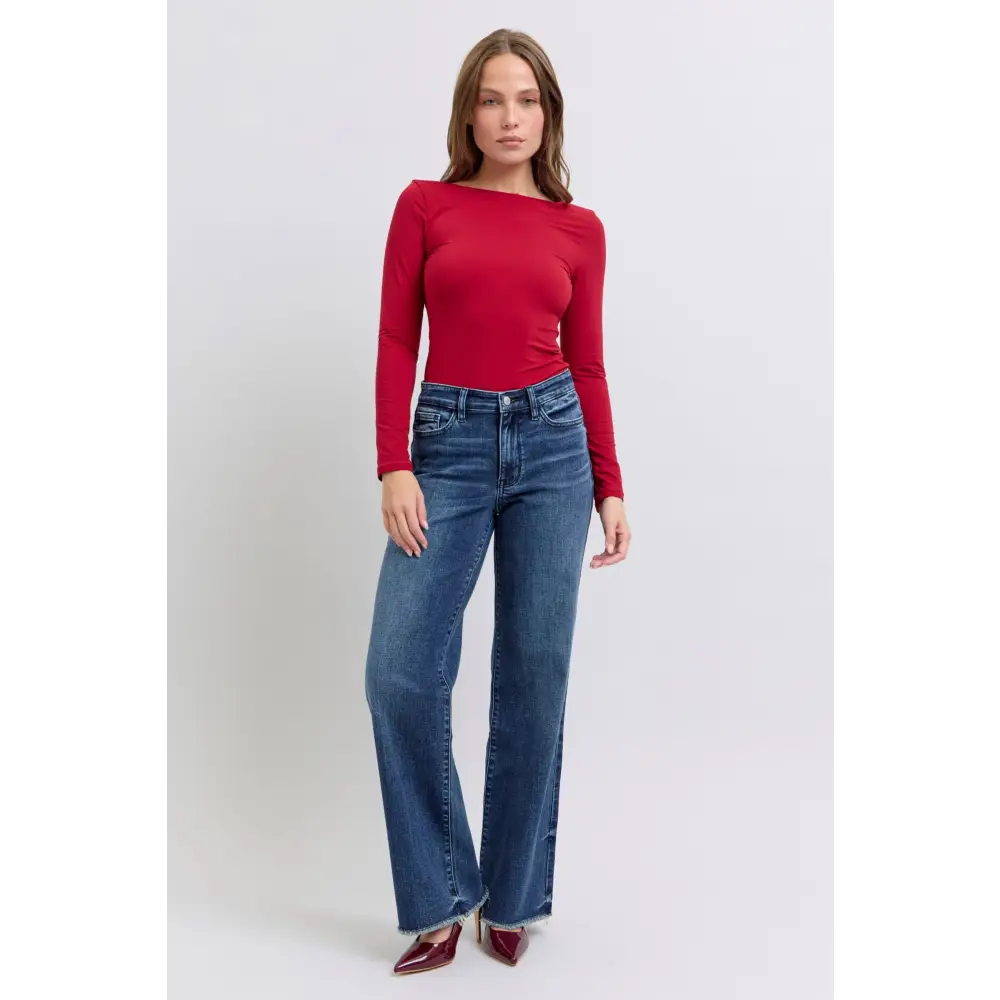 Elevate your look with judy blue luxury fashion for women jeans $57.99 raw hem mid-rise jeans are a quintessential