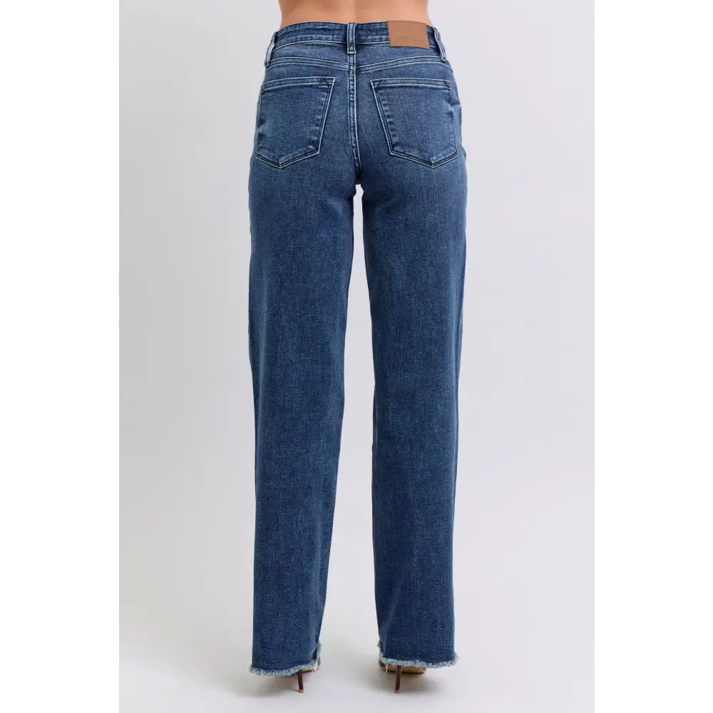 Elevate your look with judy blue luxury fashion for women jeans $57.99 raw hem mid-rise jeans are a quintessential