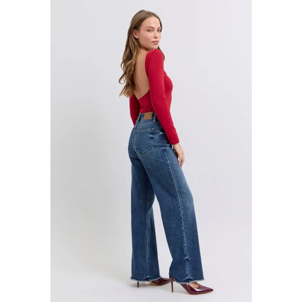 Elevate your look with judy blue luxury fashion for women jeans $57.99 raw hem mid-rise jeans are a quintessential