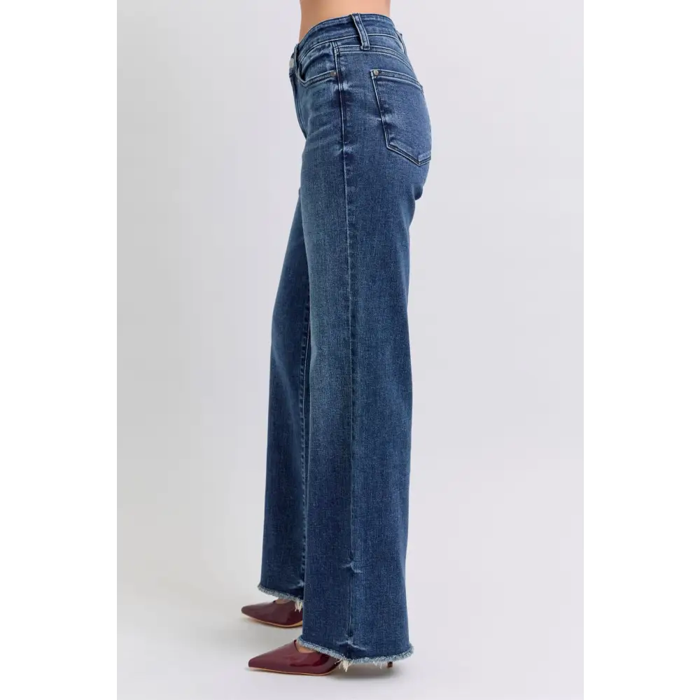 Elevate your look with judy blue luxury fashion for women jeans $57.99 raw hem mid-rise jeans are a quintessential