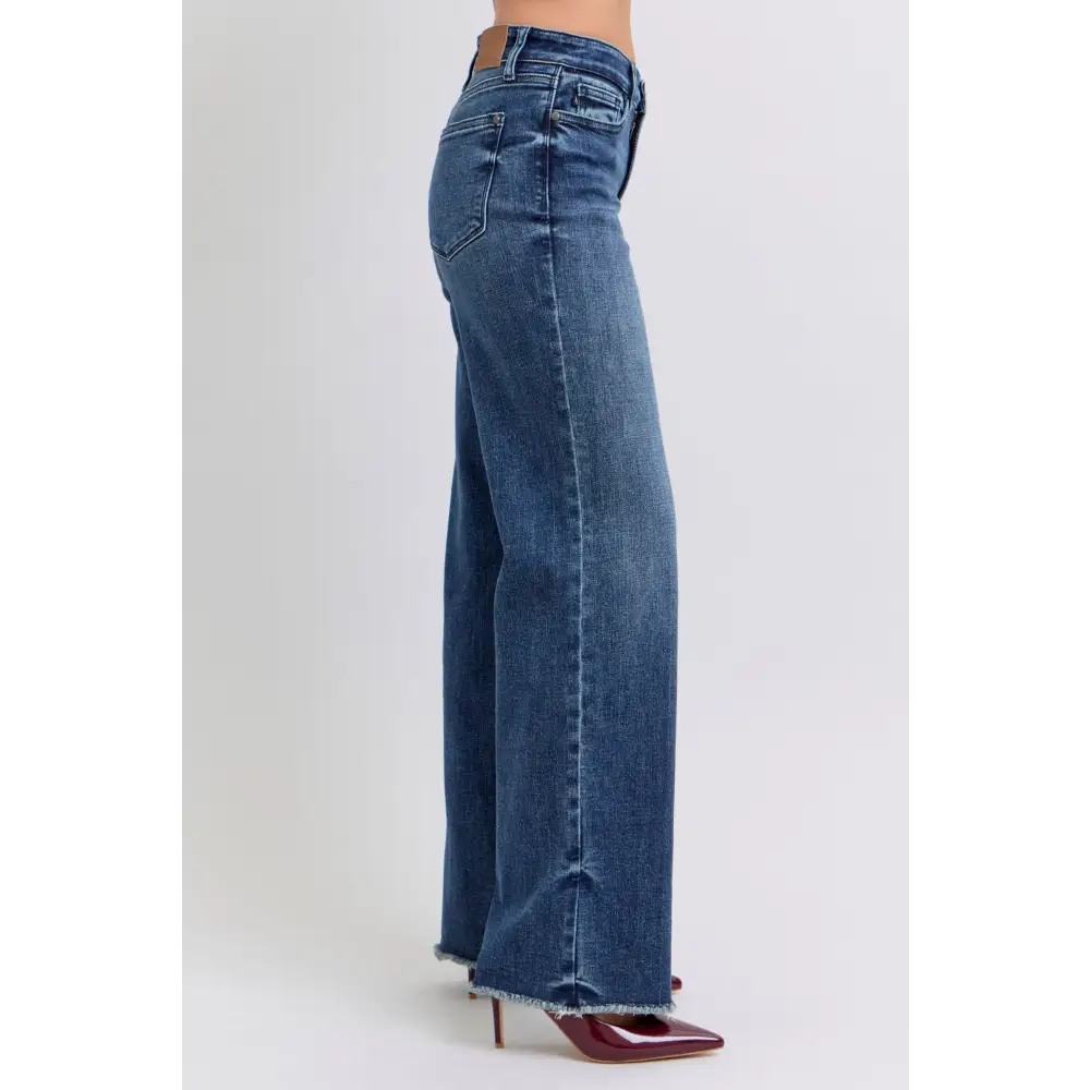 Elevate your look with judy blue luxury fashion for women jeans $57.99 raw hem mid-rise jeans are a quintessential