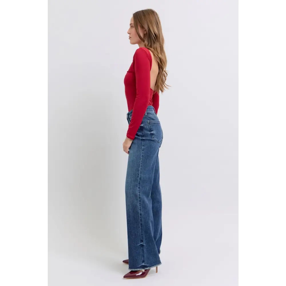 Elevate your look with judy blue luxury fashion for women jeans $57.99 raw hem mid-rise jeans are a quintessential