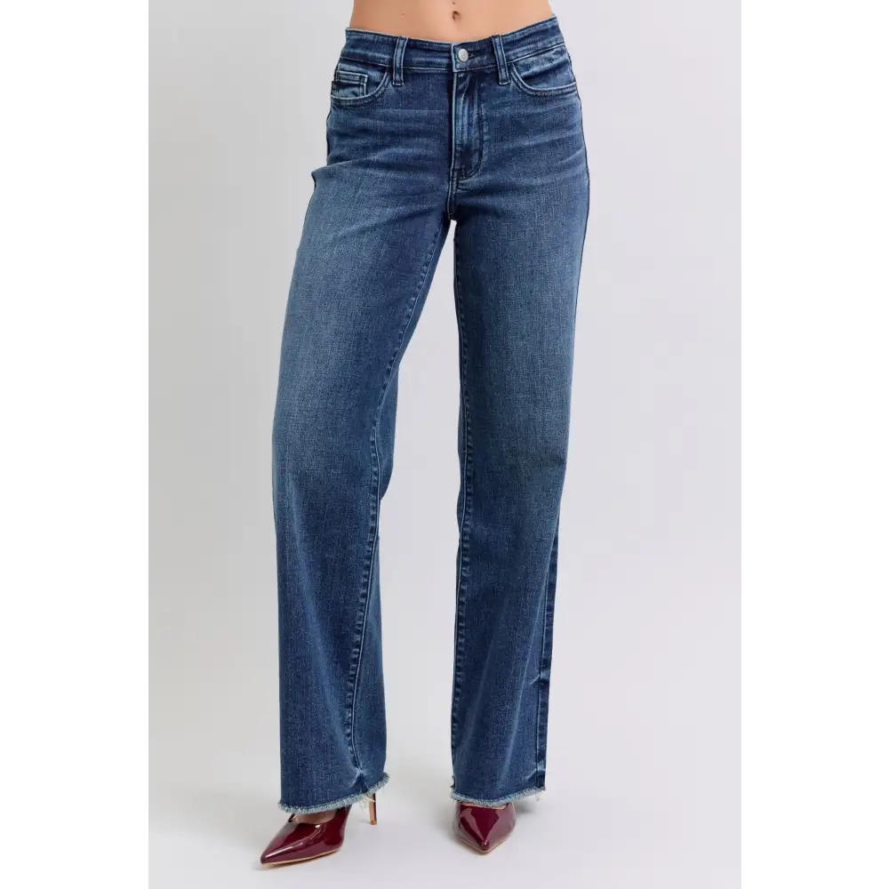 Elevate your look with judy blue luxury fashion for women jeans $57.99 raw hem mid-rise jeans are a quintessential