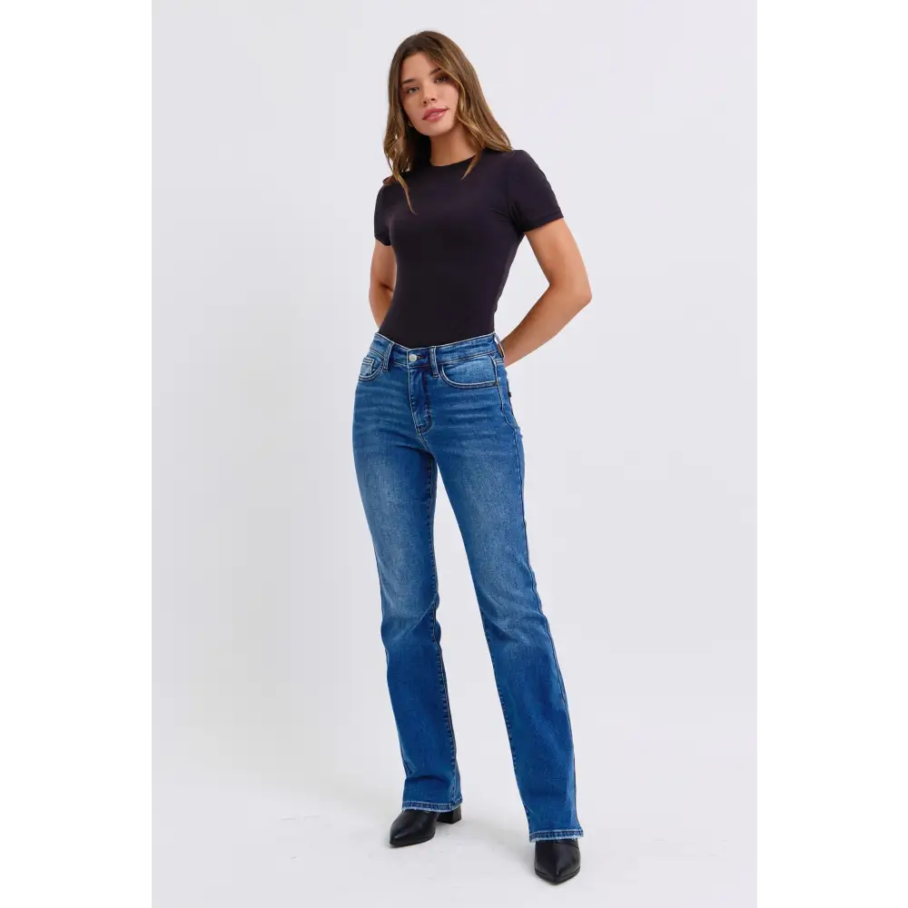 Luxury fashion for women judy blue mid-rise bootcut thermal jeans $57.99 introducing the mid-rise bootcut jeans