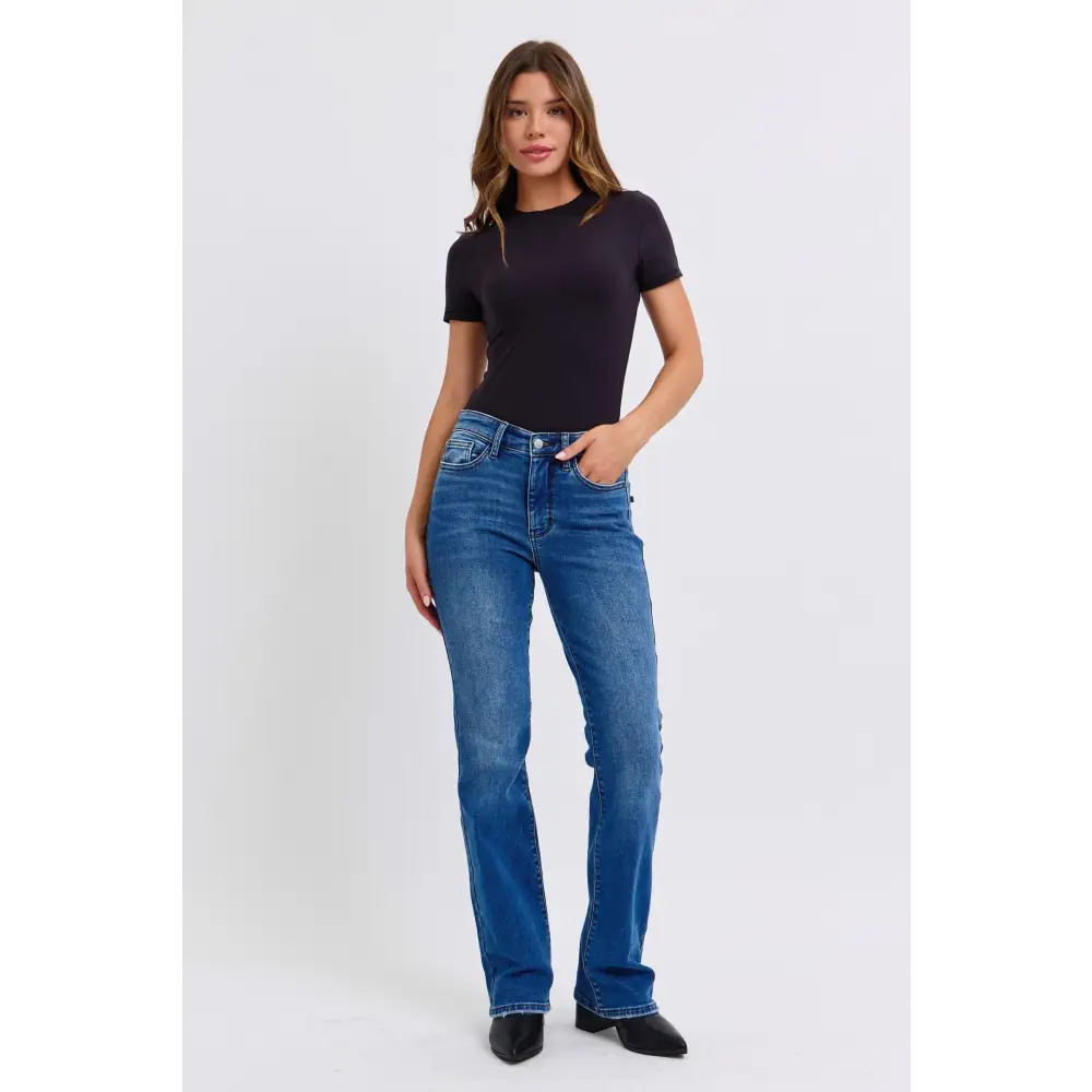 Luxury fashion for women judy blue mid-rise bootcut thermal jeans $57.99 introducing the mid-rise bootcut jeans