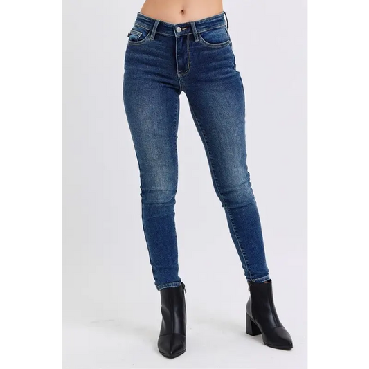 Elevate your wardrobe with judy blue luxury fashion skinny jeans $65.99 mid-rise waist skinny jeans with pockets