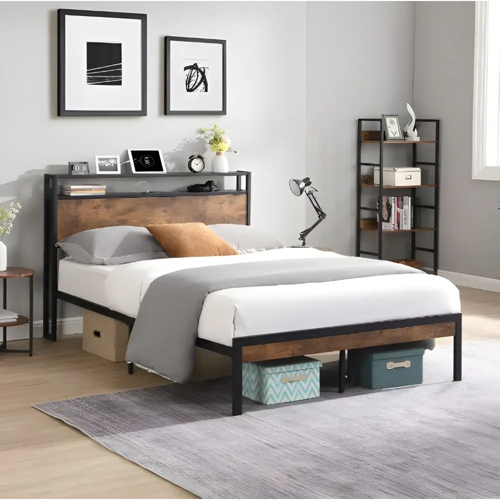 Elevate your bedroom with luxury metal platform bed frame and usb liner $299.99 transform your bedroom into a sanctuary