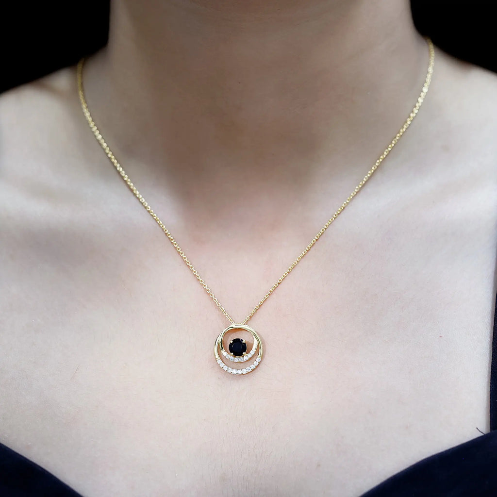 Lab Created Black and White Diamond Circle Necklace With Silver Chain