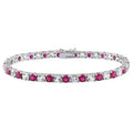 Lab-Created Ruby and white sapphire tennis bracelet with polished silver-tone metal and round prong-set gemstones