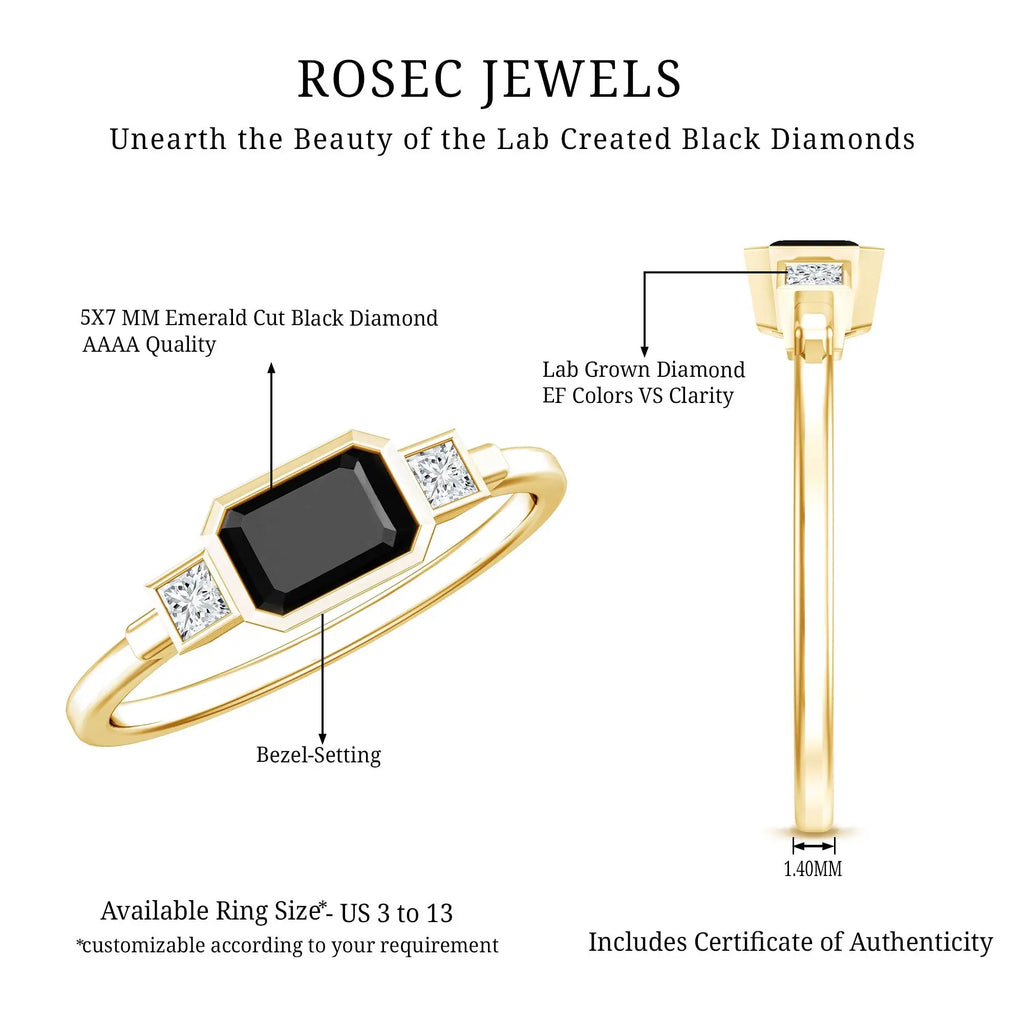 Lab Grown Black Diamond Bezel Set Engagement Ring For Women