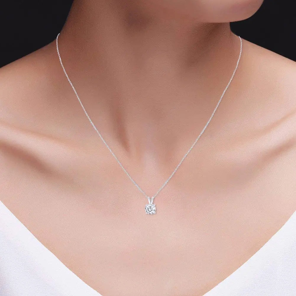 Lab grown diamond 1.50 ctw round pendant necklace with brilliant cut set in solid 14K white gold on an 18-inch cable chain