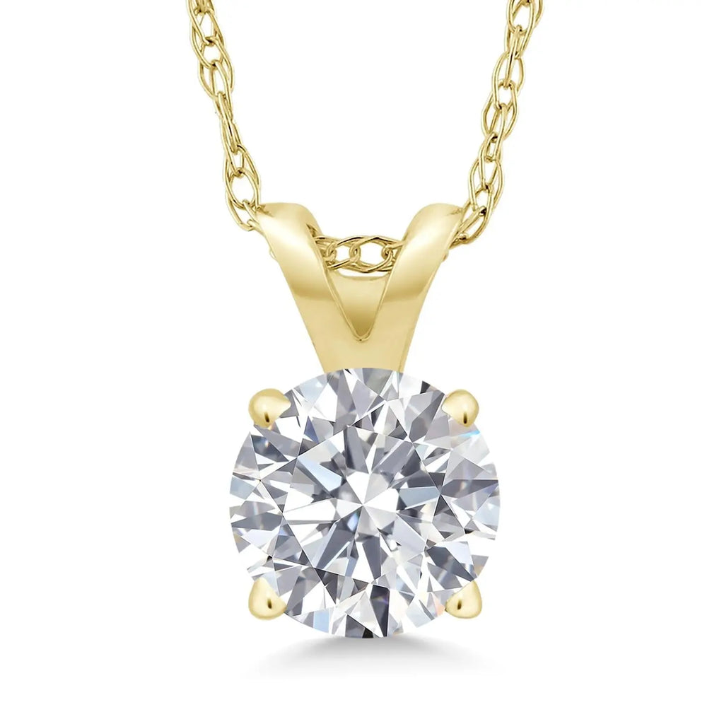Lab grown diamond 1.50 ctw round pendant necklace in 14k yellow gold with four-prong setting and cable chain