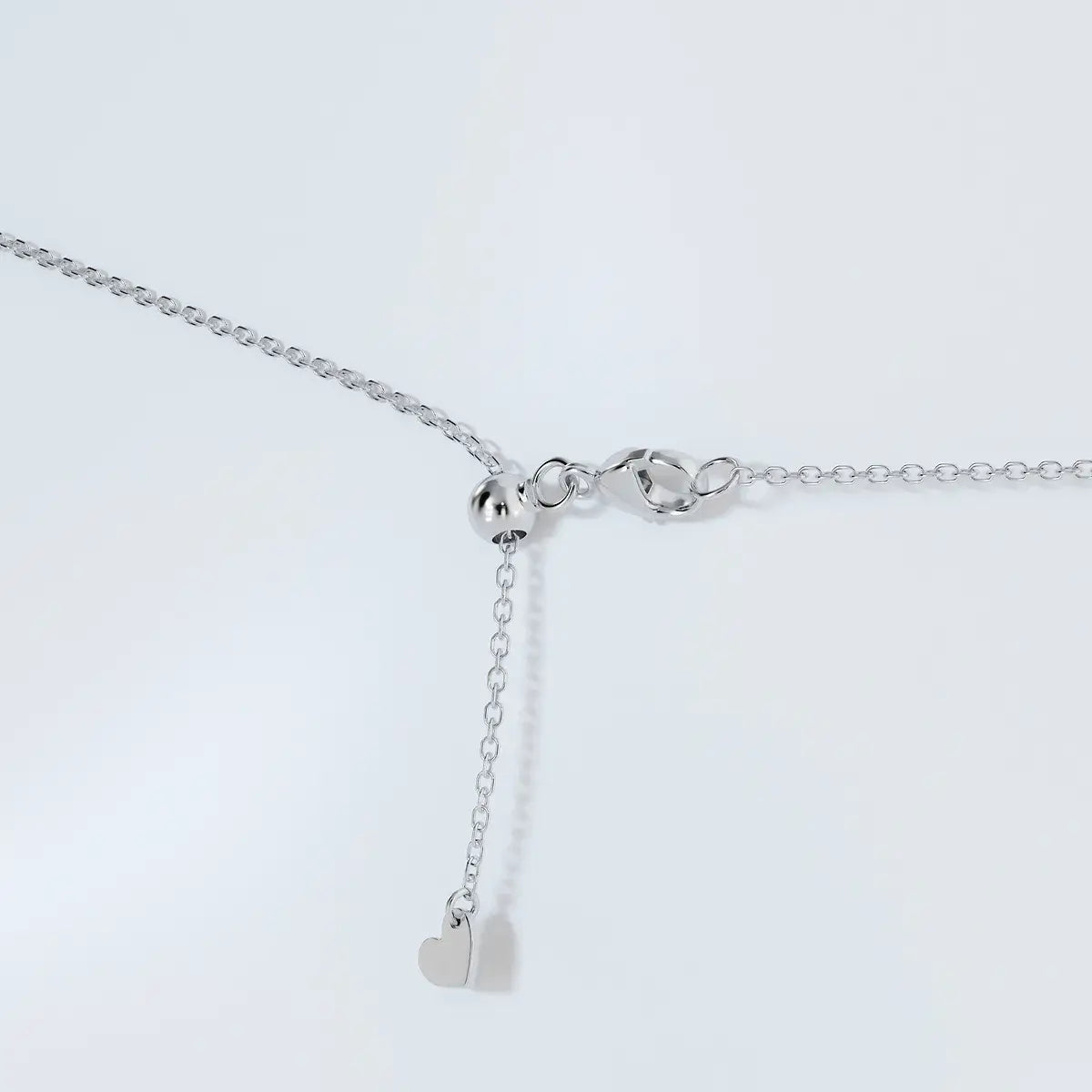 Lab Grown Diamond delicate 14K white gold cable chain with slider and lobster claw clasp, small heart charm detail