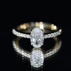 Lab Grown Diamond 2 carat oval cut engagement ring in prong setting with diamond accented gold band
