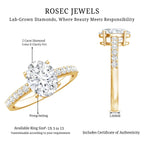 Lab Grown Diamond 2 carat oval cut engagement ring in gold with prong setting and round diamond accents on the shank