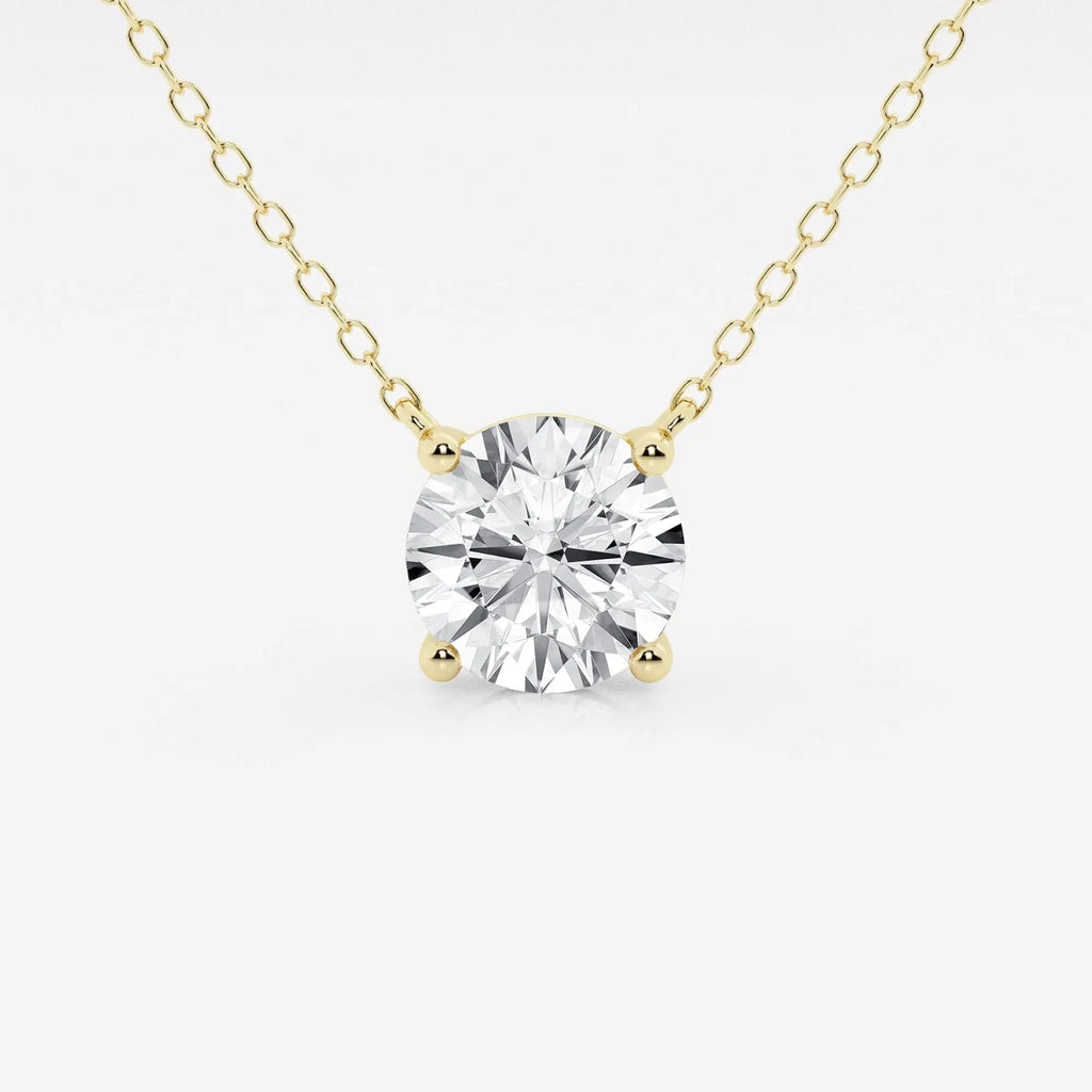 Lab Grown Diamond round 2 ct solitaire pendant in 14K yellow gold with prong setting on delicate cable chain
