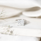 Lab Grown Diamond large 5 carat princess cut solitaire engagement ring set with prong setting and side stones