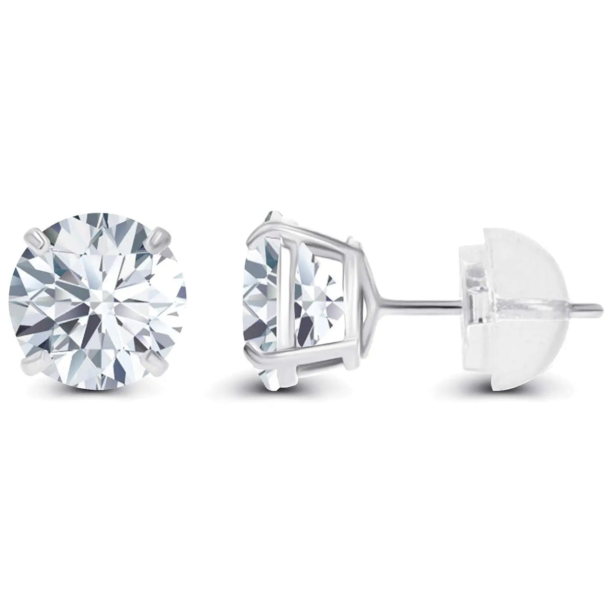 lab-grown diamond stud earrings with round brilliant-cut clear stones set in 14K white gold four-prong mountings