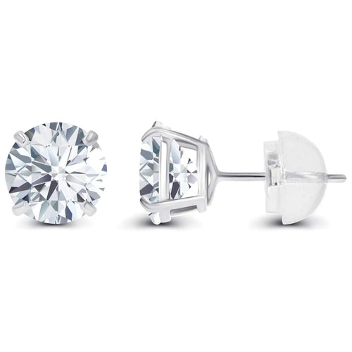 lab-grown diamond stud earrings with round brilliant-cut clear stones set in 14K white gold four-prong mountings