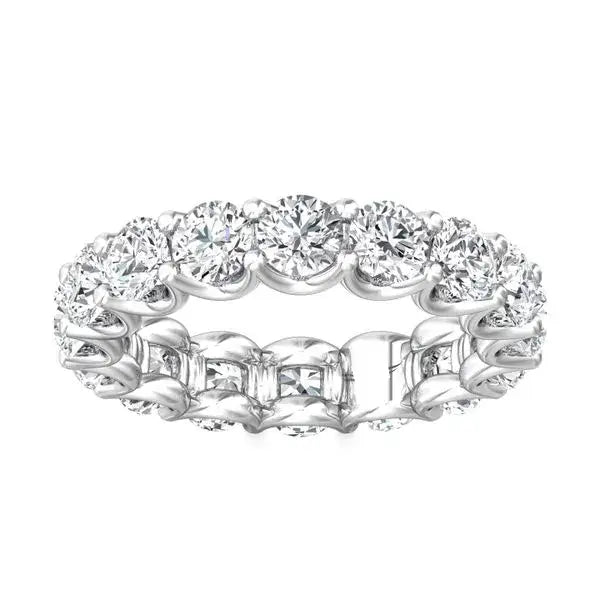 Lab-Grown Diamond eternity band ring with round-cut clear stones in 14K white gold U-prong setting showcasing brilliance