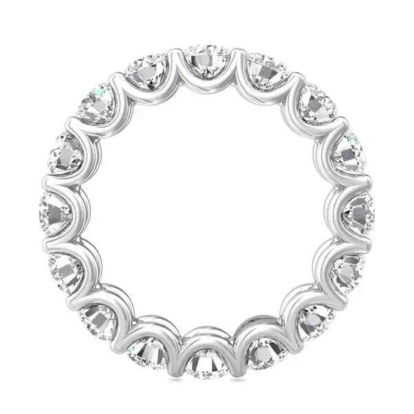 Lab-Grown Diamond eternity band ring in white gold with round-cut stones in unique U-prong setting showcasing brilliance