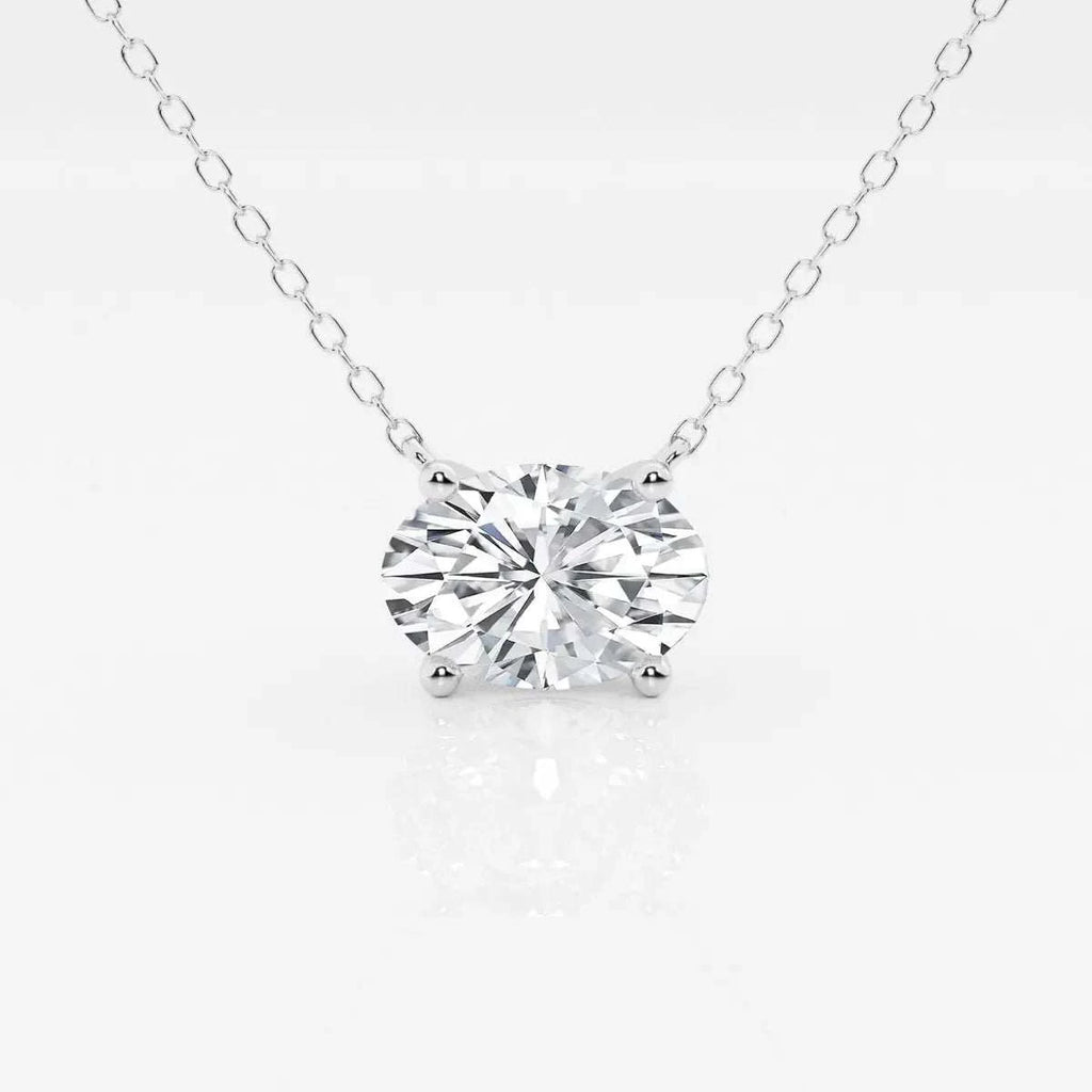 Lab Grown Diamond oval solitaire pendant in white gold with a single brilliant oval-cut diamond on a delicate chain