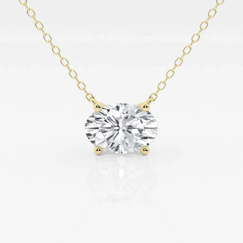Lab Grown Diamond oval solitaire pendant with a sparkling clear stone set in four-prong 14K yellow gold chain