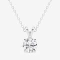 Lab Grown Diamond Pendant featuring a 0.75 carat round brilliant diamond set in 14K white gold over sterling silver with a split bail design and cable chain
