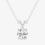Lab Grown Diamond Pendant featuring a 0.75 carat round brilliant diamond set in 14K white gold over sterling silver with a split bail design and cable chain