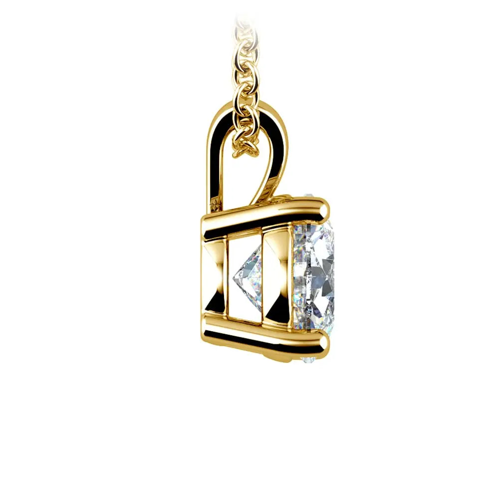 Lab grown diamond pendant featuring a 1.00 CTW round cut diamond set in 14K yellow gold with prong setting