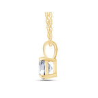 lab grown diamond pendant necklace with a round clear stone set in 14K yellow gold 4-prong setting on gold chain