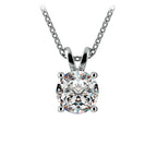 lab grown diamond pendant with a round-cut clear diamond set in 14K white gold prong setting on a linked chain