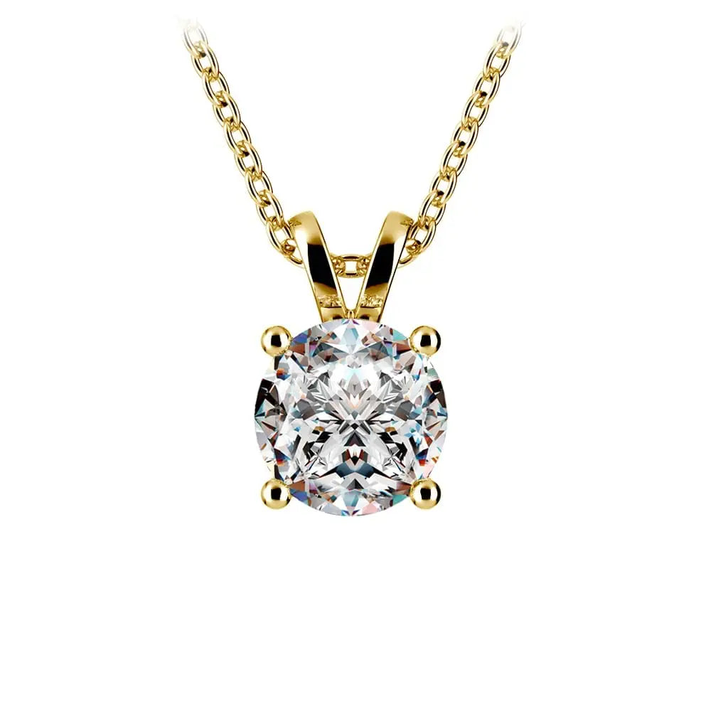 Lab grown diamond pendant featuring a 1.00 CTW round cut stone set in 14K yellow gold on an 18-inch gold chain