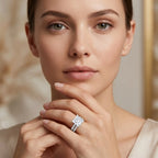 Lab Grown Diamond engagement ring set with 5 carat princess cut solitaire and sparkling side stones in silver metal