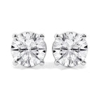 Lab Grown Diamond stud earrings featuring round brilliant cut clear stones set in 14k white gold over sterling silver with four-prong settings