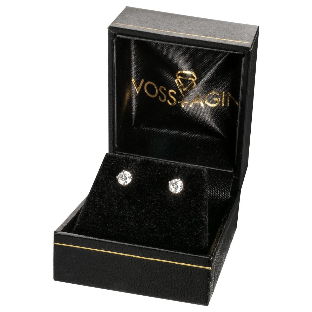 Lab Grown Diamond round brilliant cut stud earrings in 14k gold over sterling silver, presented in black velvet box