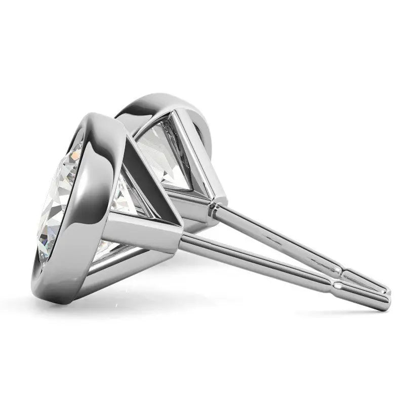 Lab grown diamond round brilliant stud earring in sleek 14K white gold bezel setting with push-back closure