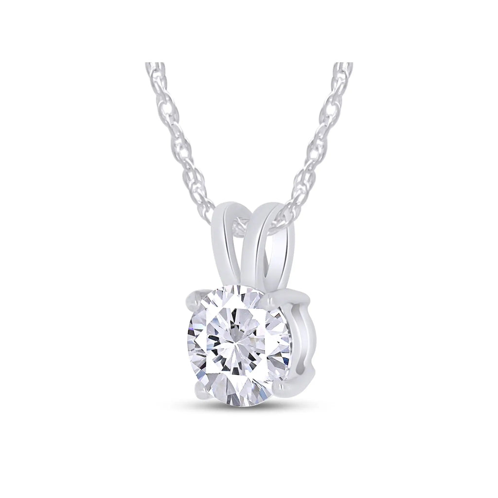 Lab grown diamond round solitaire pendant necklace with 1.50 ctw clear stone in 14K white gold on cable chain