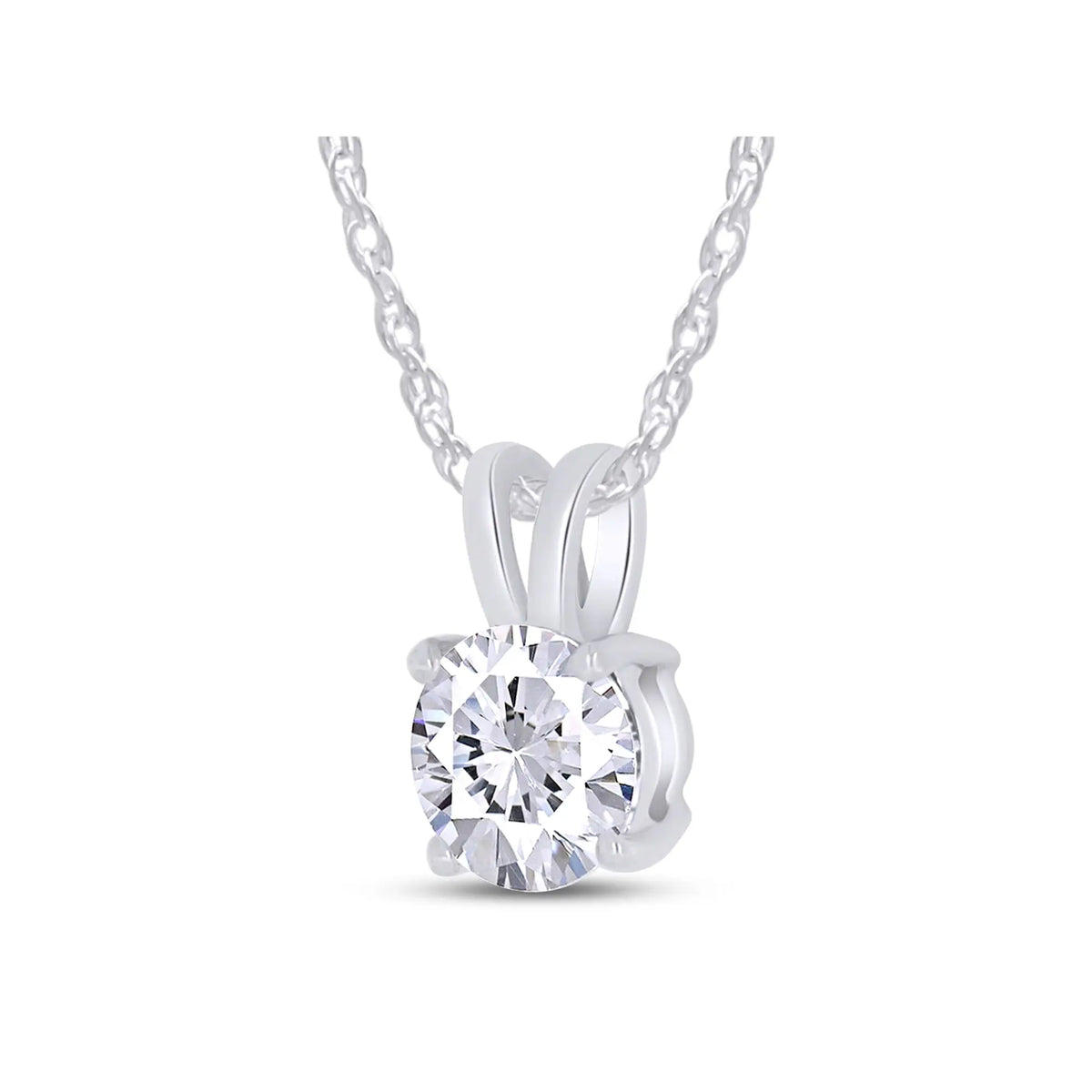 Lab grown diamond round solitaire pendant necklace with 1.50 ctw clear stone in 14K white gold on cable chain