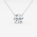 Lab Grown Diamond solitaire pendant with a round brilliant cut diamond set in a white gold four-prong setting on a delicate cable chain