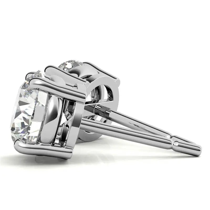Lab Grown Diamond stud earrings showcasing round brilliant cut stones in 14k white gold over sterling silver settings with push-back closures